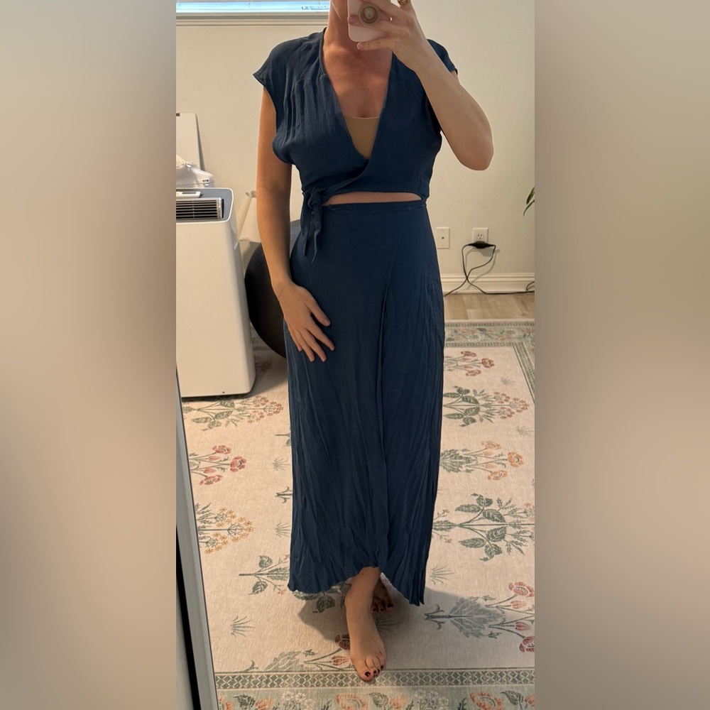 Vintage Reformation Blue Crepe Wrap Dresss